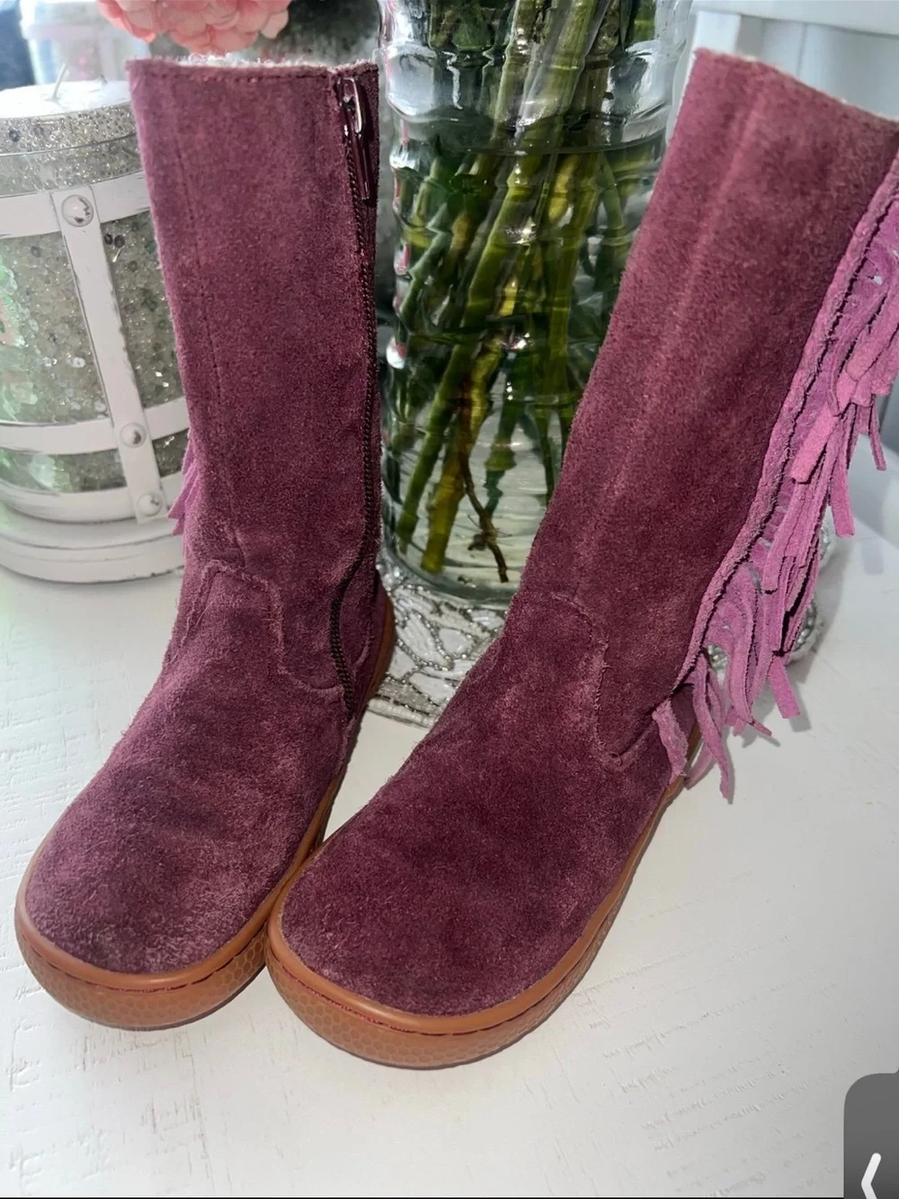 Girls Livie & Luca Suede Mid-Calf Fringe Boots - purple